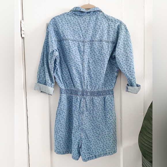 American Eagle // Denim Blue Floral Coverall Romper - Picture 4 of 4
